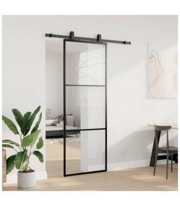 vidaXL Sliding Door with Hardware Set Black 76x205 cm ESG Glass