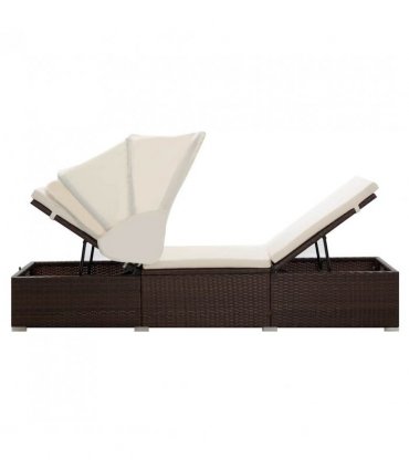 vidaXL Sun Lounger | Brown | PE rattan | 195 x 65 x 110 cm | Removable Covers