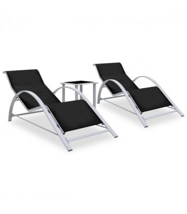 vidaXL Sun Lounger | Black, Silver | Aluminium, Textilene, Steel, Tempered Glass