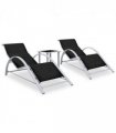 vidaXL Sun Lounger | Black, Silver | Aluminium, Textilene, Steel, Tempered Glass