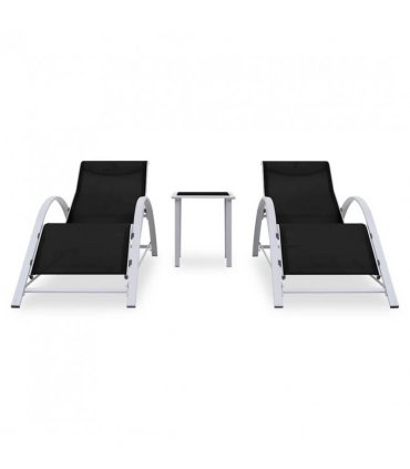 vidaXL Sun Lounger | Black, Silver | Aluminium, Textilene, Steel, Tempered Glass