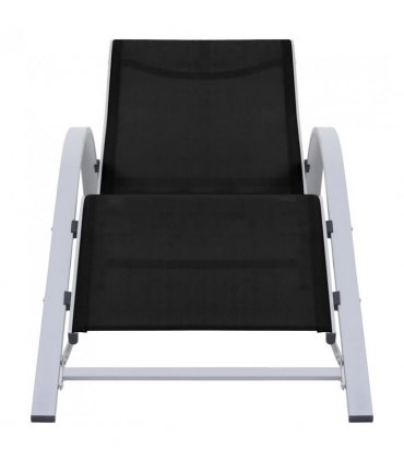 vidaXL Sun Lounger | Black, Silver | Aluminium, Textilene, Steel, Tempered Glass