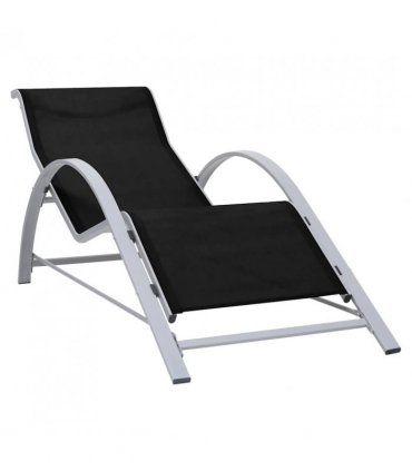 vidaXL Sun Lounger | Black, Silver | Aluminium, Textilene, Steel, Tempered Glass