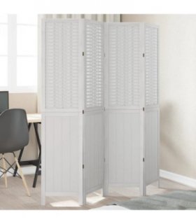 vidaXL Room Divider 4 Panels White Solid Wood Paulownia