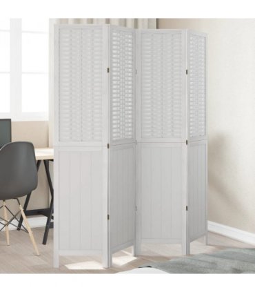 vidaXL Room Divider 4 Panels White Solid Wood Paulownia