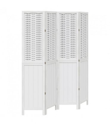 vidaXL Room Divider 4 Panels White Solid Wood Paulownia