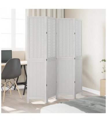 vidaXL Room Divider 4 Panels White Solid Wood Paulownia