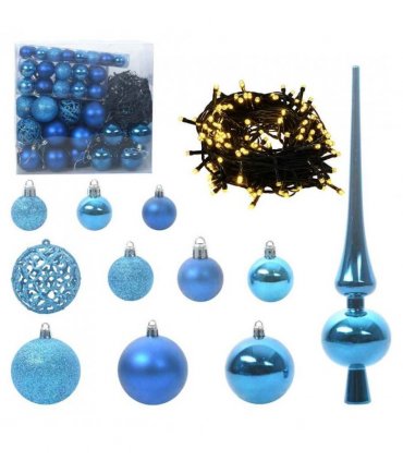 vidaXL Christmas Bauble Set with 300 LEDs 120 pcs Blue Plastic