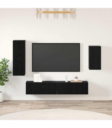 vidaXL TV Cabinet Set Wall-mounted 4 pcs Black Oak Engineered Wood