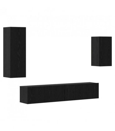 vidaXL TV Cabinet Set Wall-mounted 4 pcs Black Oak Engineered Wood
