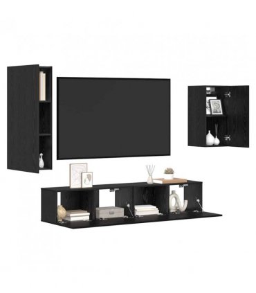 vidaXL TV Cabinet Set Wall-mounted 4 pcs Black Oak Engineered Wood