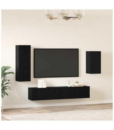 vidaXL TV Cabinet Set Wall-mounted 4 pcs Black Oak Engineered Wood