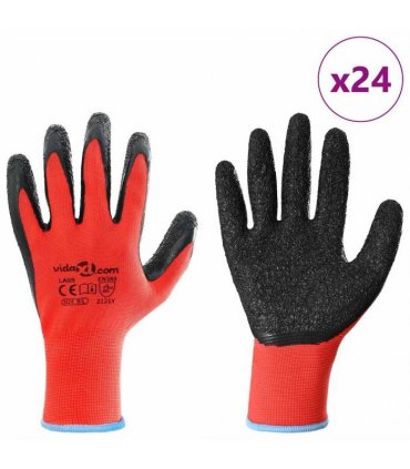 vidaXL Work Gloves 24 pcs Red and Black 9 / L Latex Coating