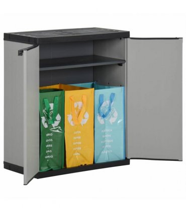 vidaXL Garden Waste Cabinet Grey and Black 68x40x85 cm PP
