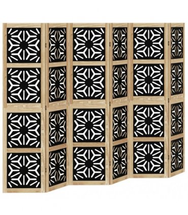 vidaXL Room Divider 6 Panels Brown and Black Solid Wood Paulownia