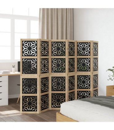 vidaXL Room Divider 6 Panels Brown and Black Solid Wood Paulownia