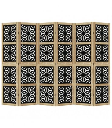 vidaXL Room Divider 6 Panels Brown and Black Solid Wood Paulownia