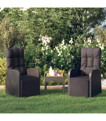 vidaXL Reclining Garden Chairs with Cushions 2 pcs Black Poly Rattan