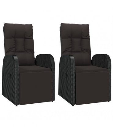vidaXL Reclining Garden Chairs with Cushions 2 pcs Black Poly Rattan