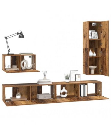 vidaXL TV Cabinet Set with Drawer 4 pcs Old Wood Engineered Wood
