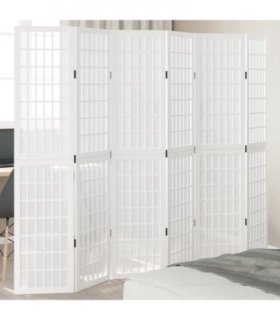 vidaXL Room Divider 6 Panels White Solid Wood Paulownia