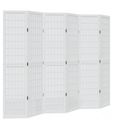 vidaXL Room Divider 6 Panels White Solid Wood Paulownia