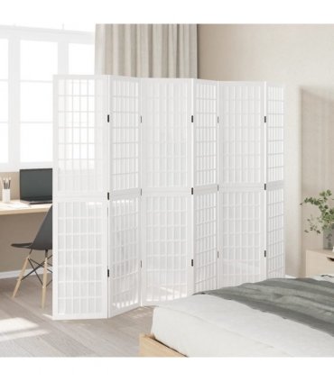vidaXL Room Divider 6 Panels White Solid Wood Paulownia