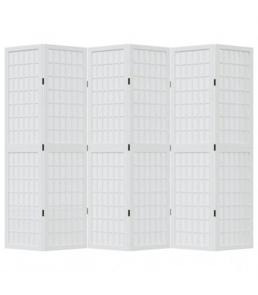 vidaXL Room Divider 6 Panels White Solid Wood Paulownia