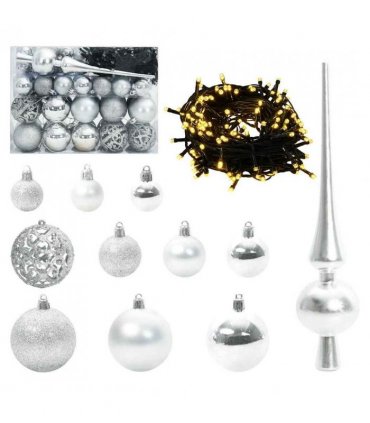 vidaXL Christmas Bauble Set with 150 LEDs 61 pcs Silver Plastic