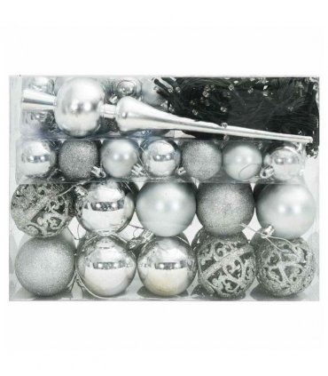 vidaXL Christmas Bauble Set with 150 LEDs 61 pcs Silver Plastic