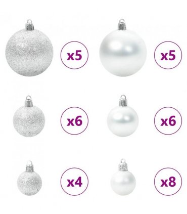 vidaXL Christmas Bauble Set with 150 LEDs 61 pcs Silver Plastic
