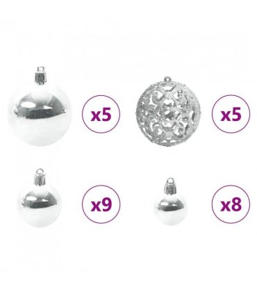 vidaXL Christmas Bauble Set with 150 LEDs 61 pcs Silver Plastic