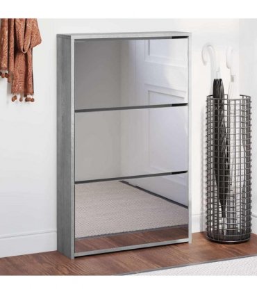 vidaXL Shoe Cabinet with Mirror 3-Layer Grey Sonoma 63x17x102.5 cm