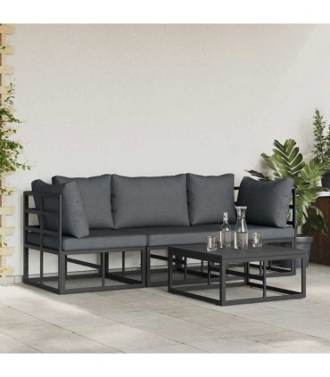 vidaXL Garden Sofa Set 4 pcs Black Metal