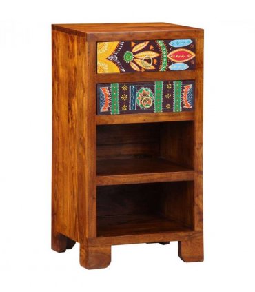vidaXL Floral End Table with Drawer with Storage Brown 40 x 35 x 75 cm