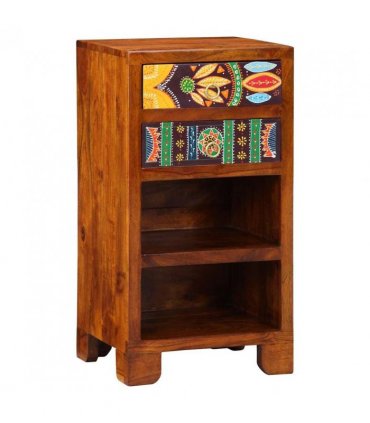 vidaXL Floral End Table with Drawer with Storage Brown 40 x 35 x 75 cm