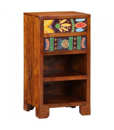 vidaXL Floral End Table with Drawer with Storage Brown 40 x 35 x 75 cm