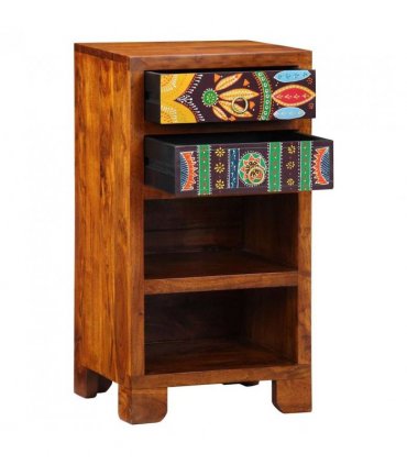 vidaXL Floral End Table with Drawer with Storage Brown 40 x 35 x 75 cm