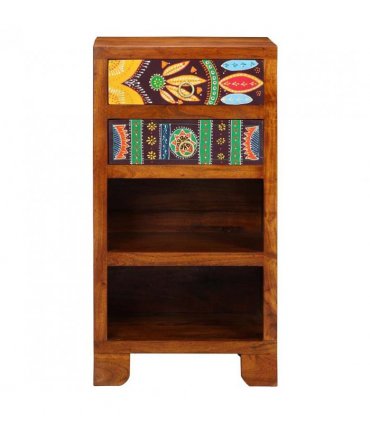 vidaXL Floral End Table with Drawer with Storage Brown 40 x 35 x 75 cm