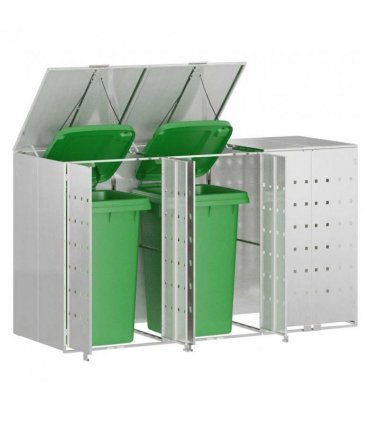 vidaXL Wheelie Bin Storage for 3 Bins Silver 204 x 77.5 x 115.5 cm