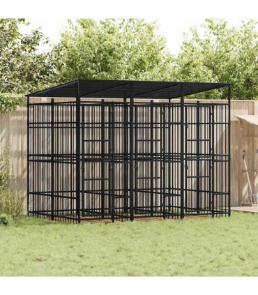 vidaXL Outdoor Dog Kennel with Roof Steel 5.53 m²