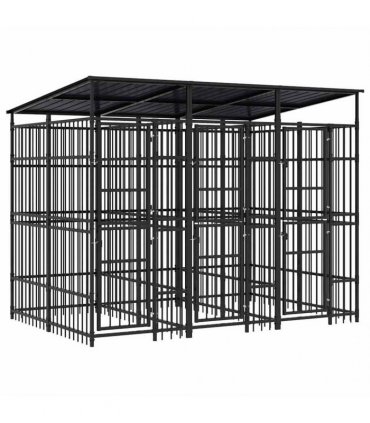 vidaXL Outdoor Dog Kennel with Roof Steel 5.53 m²