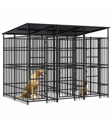 vidaXL Outdoor Dog Kennel with Roof Steel 5.53 m²
