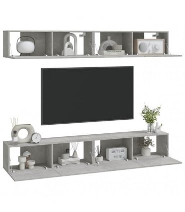 vidaXL Wall TV Cabinets 4 pcs Concrete Grey 100x30x30 cm
