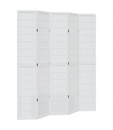 vidaXL Room Divider 5 Panels White Solid Wood Paulownia