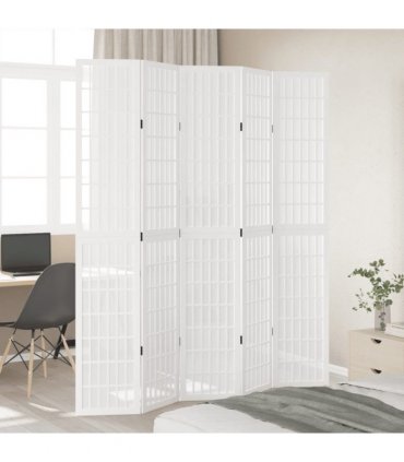 vidaXL Room Divider 5 Panels White Solid Wood Paulownia