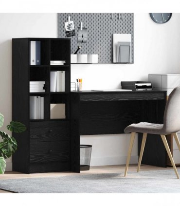 vidaXL Desk with Drawer 2 pcs Black Oak