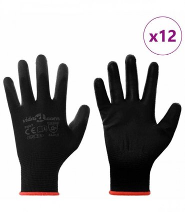 vidaXL Work Gloves 12 pcs Black 7 / S Polyester