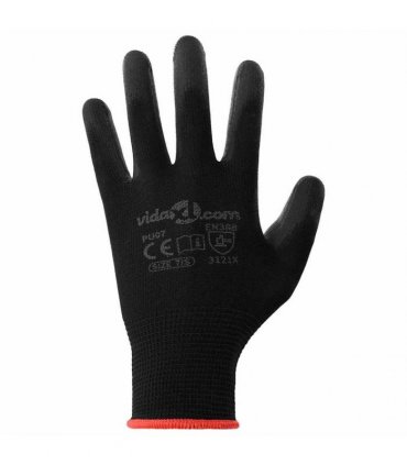 vidaXL Work Gloves 12 pcs Black 7 / S Polyester