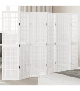 vidaXL Room Divider 6 Panels White Solid Wood Paulownia